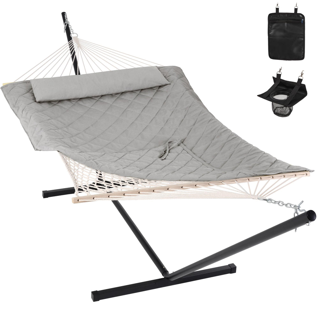 ANOW Double Rope Hammock with Spreader Bars and Carrying Bag, Natural