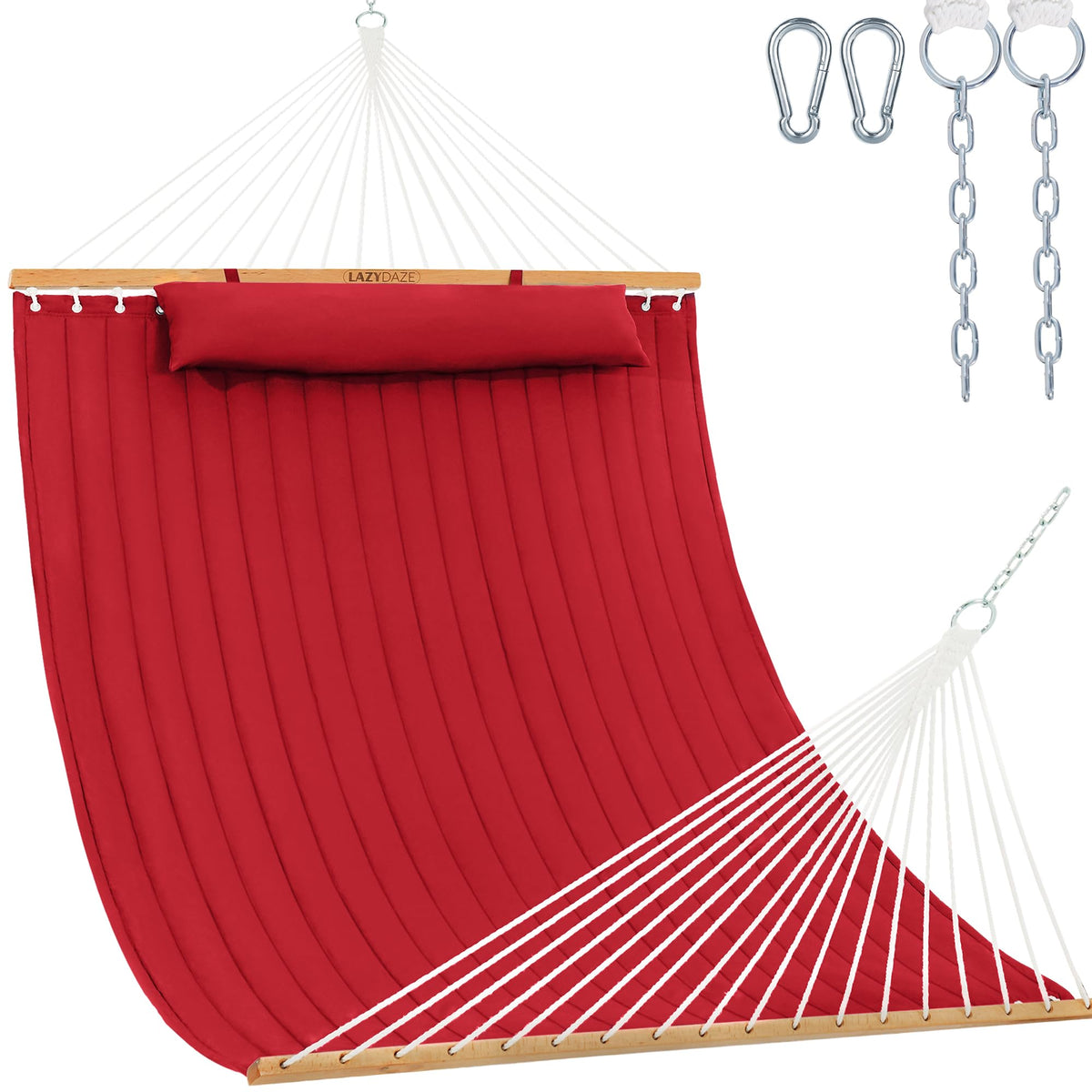 Lazy Daze Double Quilted Hammock with Pillow for Outside, Fit 13-15Ft Stand
