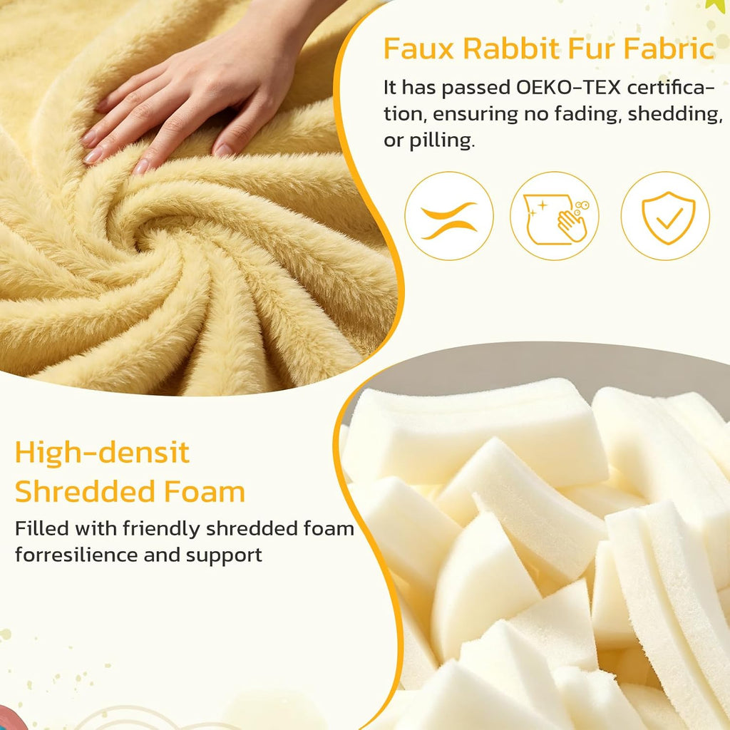 31 Inches Memory Foam Bean Bag Chair - Ultra Soft Faux Rabbit Fur Sofa with Handle & Machine Washable Cover, Comfy Lazy Chair for Kids Teens, Perfect for Reading Gaming in Living Room Bedroom，Yellow
