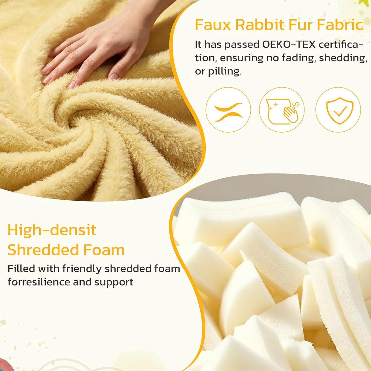 31 Inches Memory Foam Bean Bag Chair - Ultra Soft Faux Rabbit Fur Sofa with Handle & Machine Washable Cover, Comfy Lazy Chair for Kids Teens, Perfect for Reading Gaming in Living Room Bedroom，Yellow