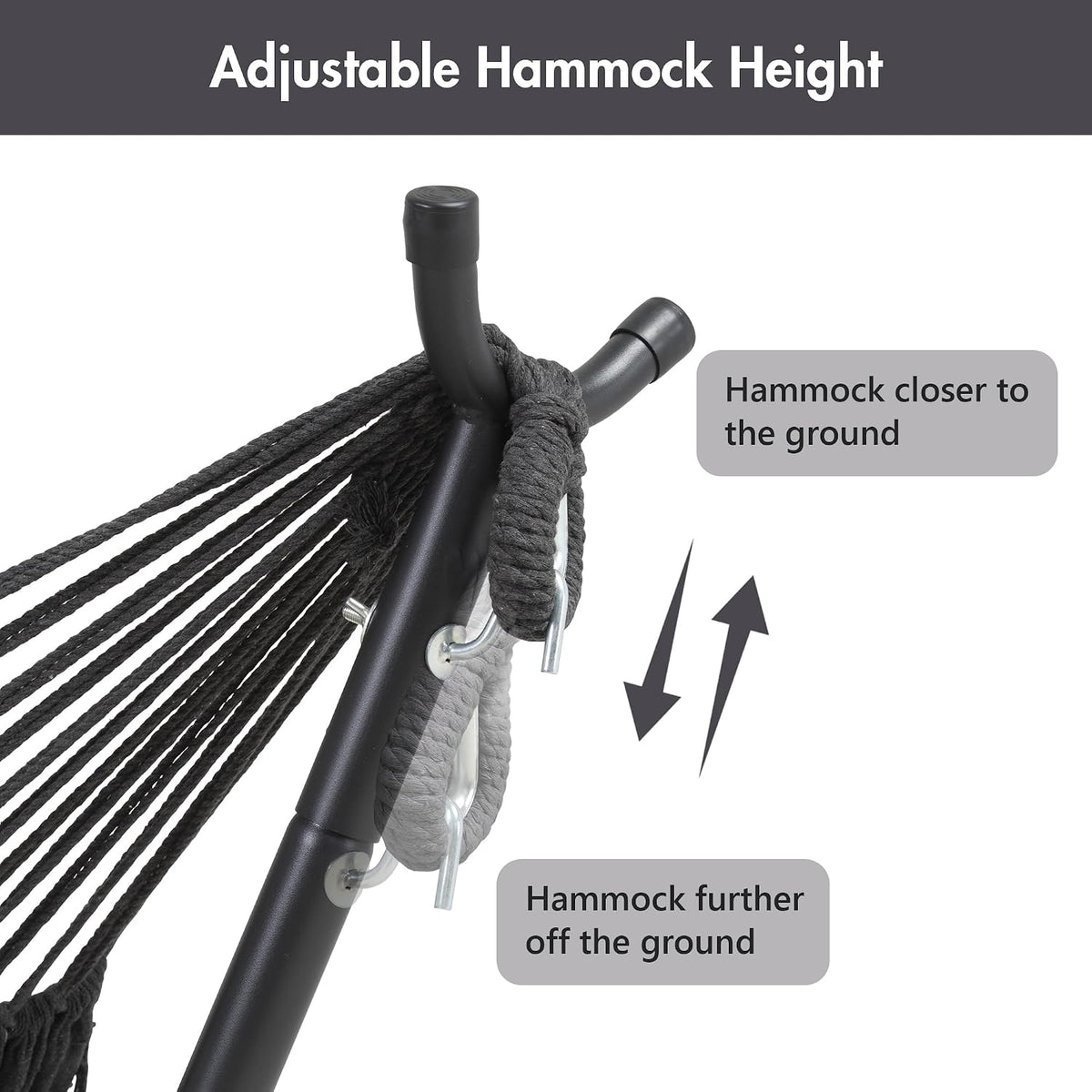 ANOW Double Space Saving Hammock with Stand, Dark Gray with Tassels