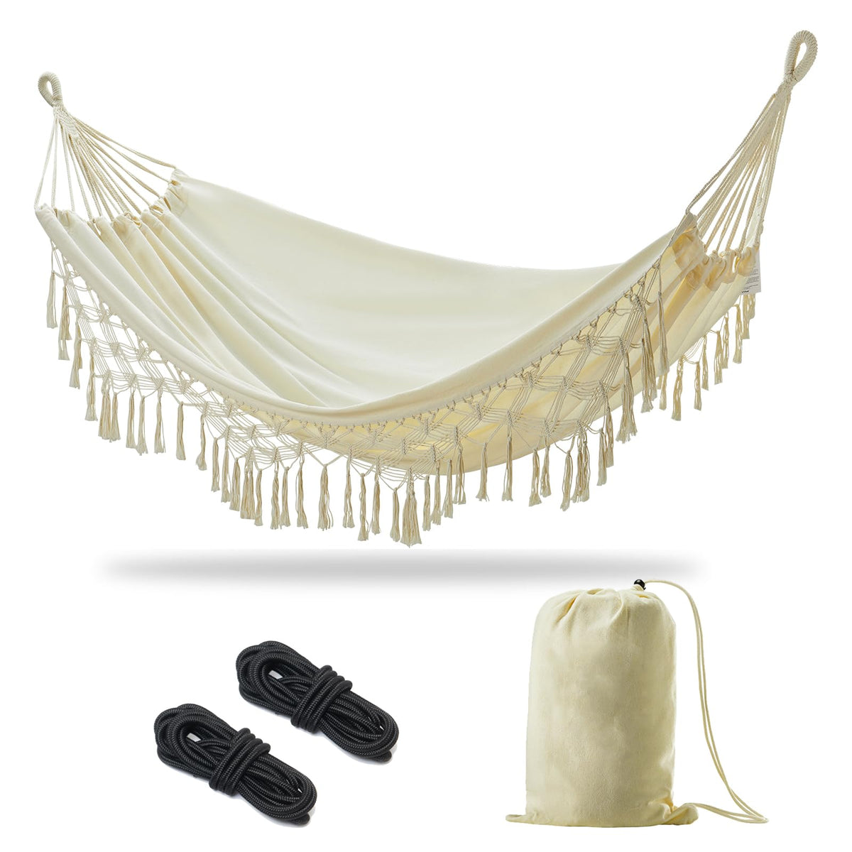 JoyView Brazilian Double Hammock with Hanging Ropes Extra Large 86.6x59” Portable Cotton Hammock for Patio Backyard Porch 450LBS Weight Capacity Perfect for Outdoor/Indoor - Color Stripes