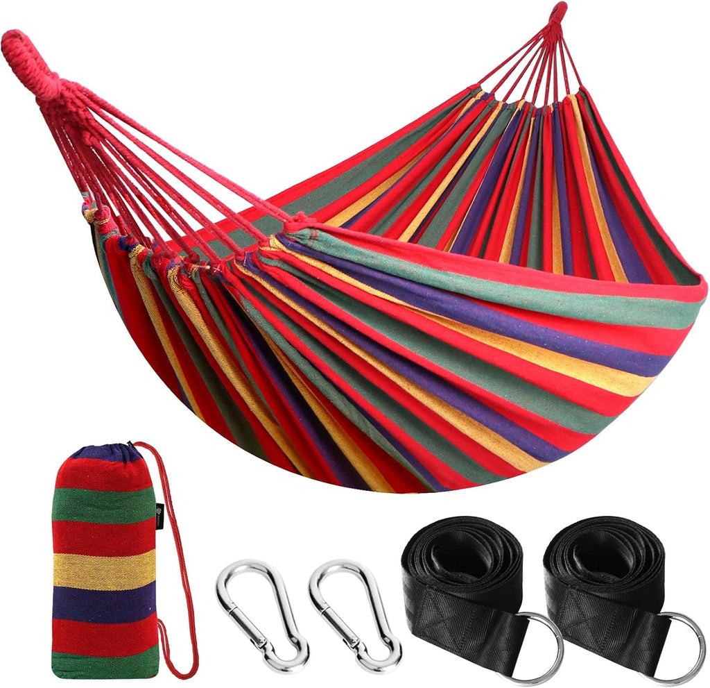 ANYOO Cotton Camping Hammock Portable with Tree Straps Holds 660lbs