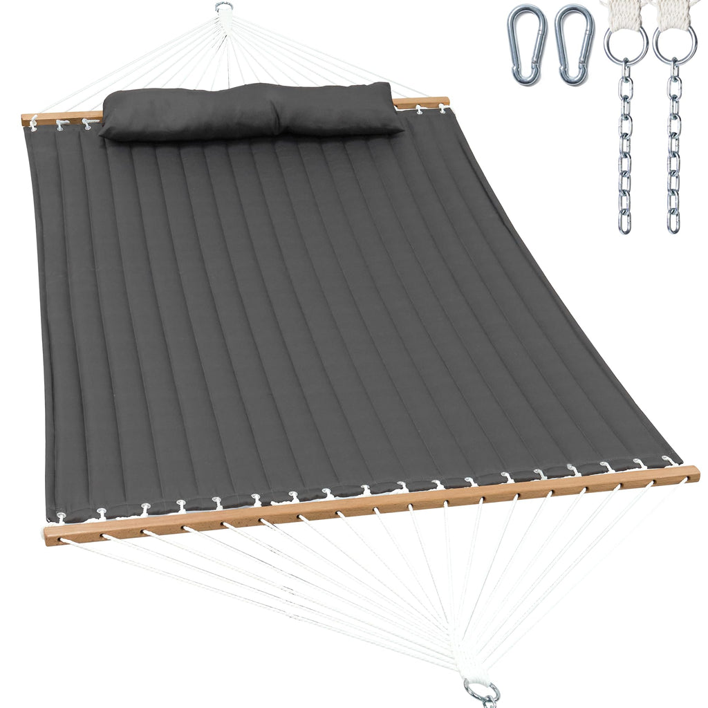 GAFETE 12ft 2 Person Hammock for Outside with Hardwood Spreader Bar