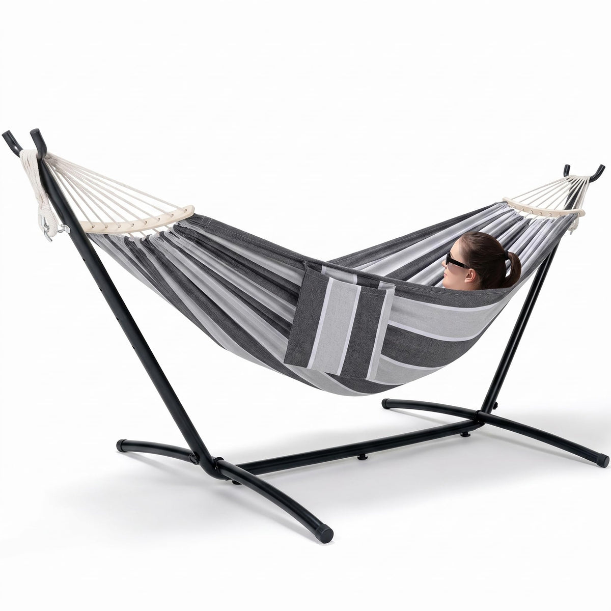 GAFETE Double Hammocks with Stand for Outside, Max 600lbs, (Classic Red)