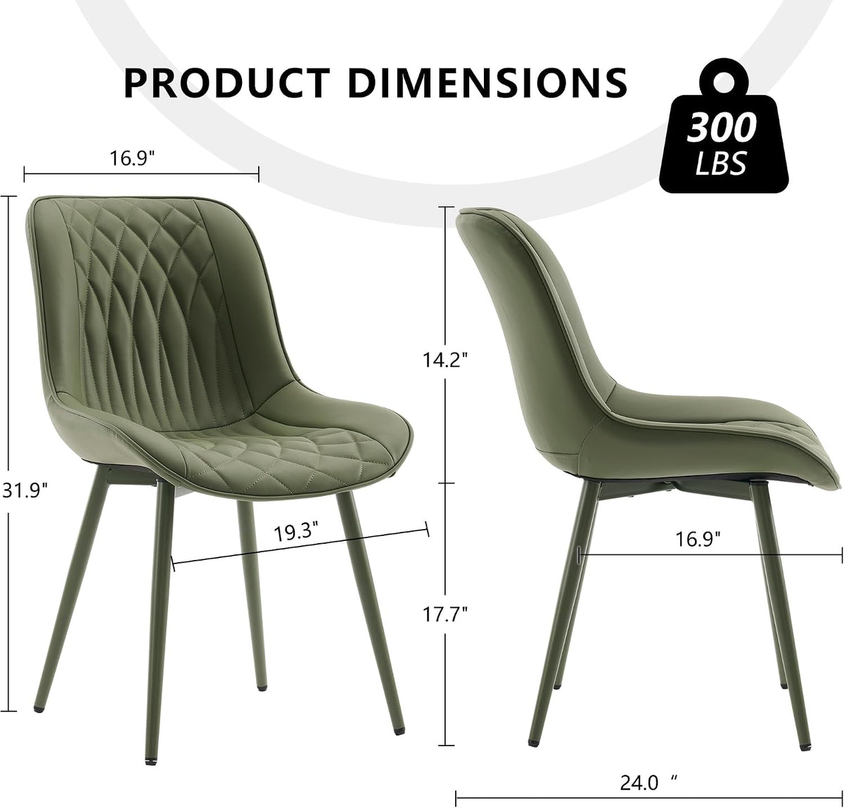 YOUNIKE Dining Chairs Set of 2 Kitchen & Dining Room Chairs Modern Green