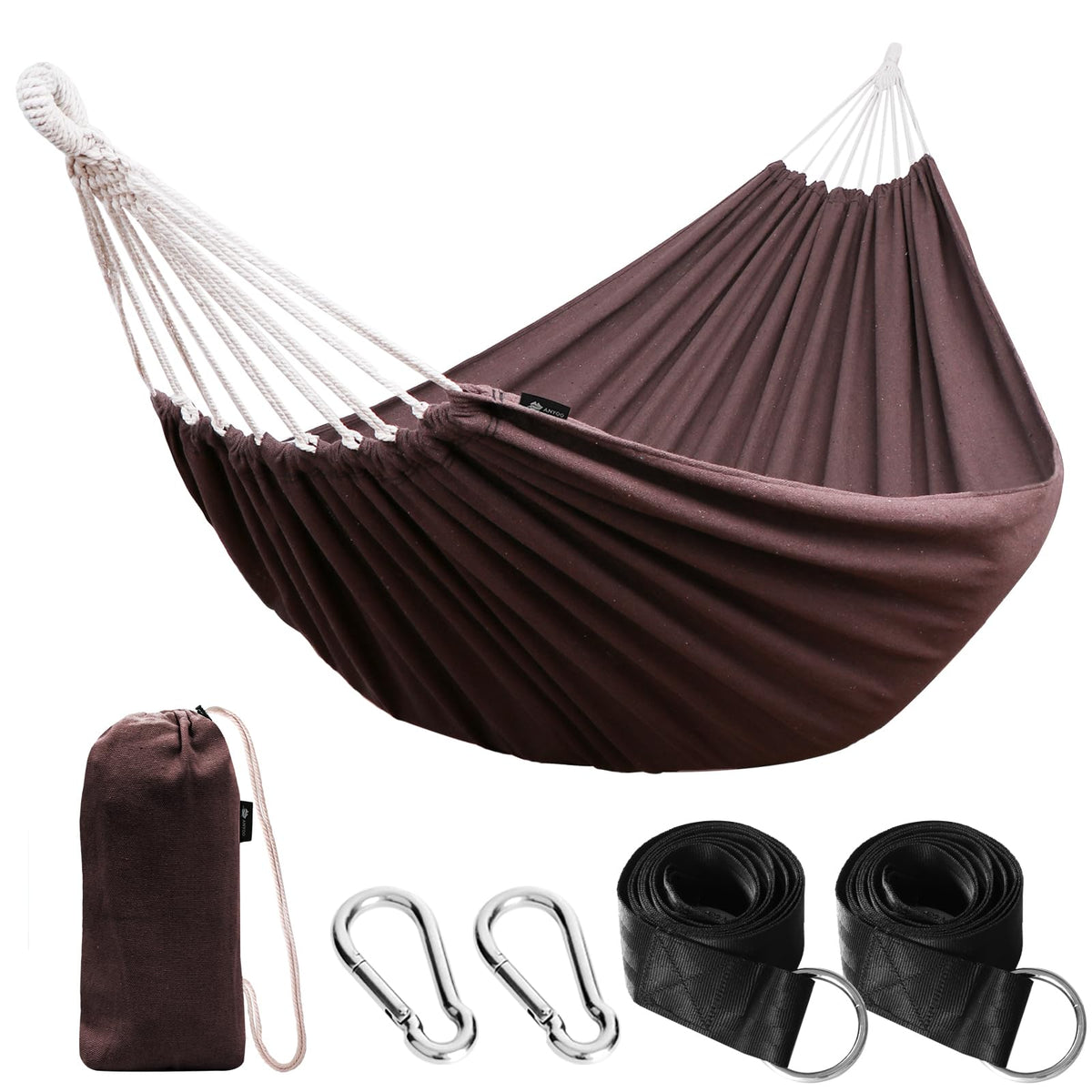 ANYOO Cotton Camping Hammock Portable with Tree Straps Holds 660lbs
