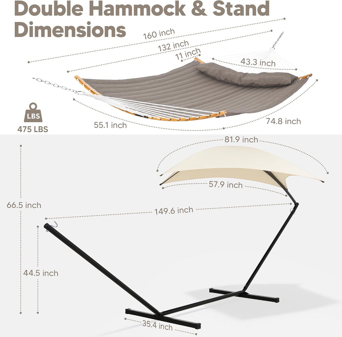 SUNCREAT 2 Person Hammock with Stand for Outside, Brown