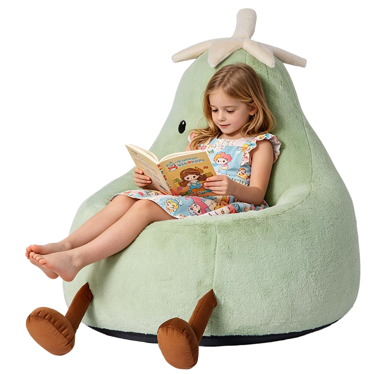 31 Inches Memory Foam Bean Bag Chair - Ultra Soft Faux Rabbit Fur Sofa with Handle & Machine Washable Cover, Comfy Lazy Chair for Kids Teens, Perfect for Reading Gaming in Living Room Bedroom，Yellow