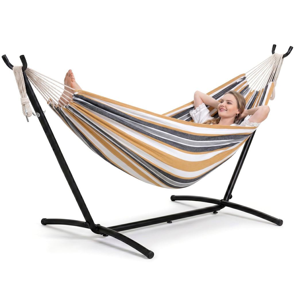 SUNCREAT Stand Alone Hammock with Stand for Outside 2 Person, Dark Gray