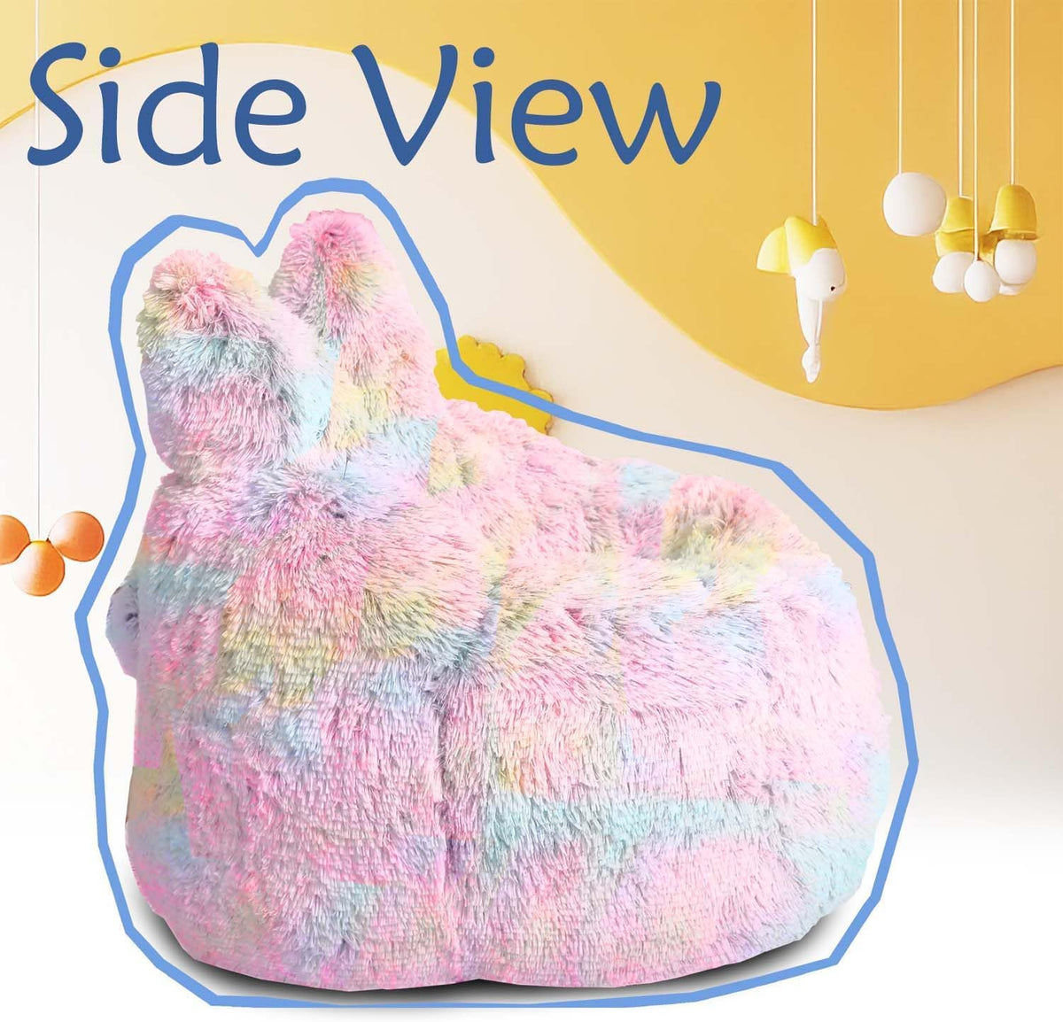 Fluffy Bean Bag Chair for Kids, with Plush Faux Fur Cover, 2.5FT Memory Foam Bean Bag Chairs for Teens & Kids, Ultra Soft Sofa for Living Room/Bedroom/Dorm,Rainbow