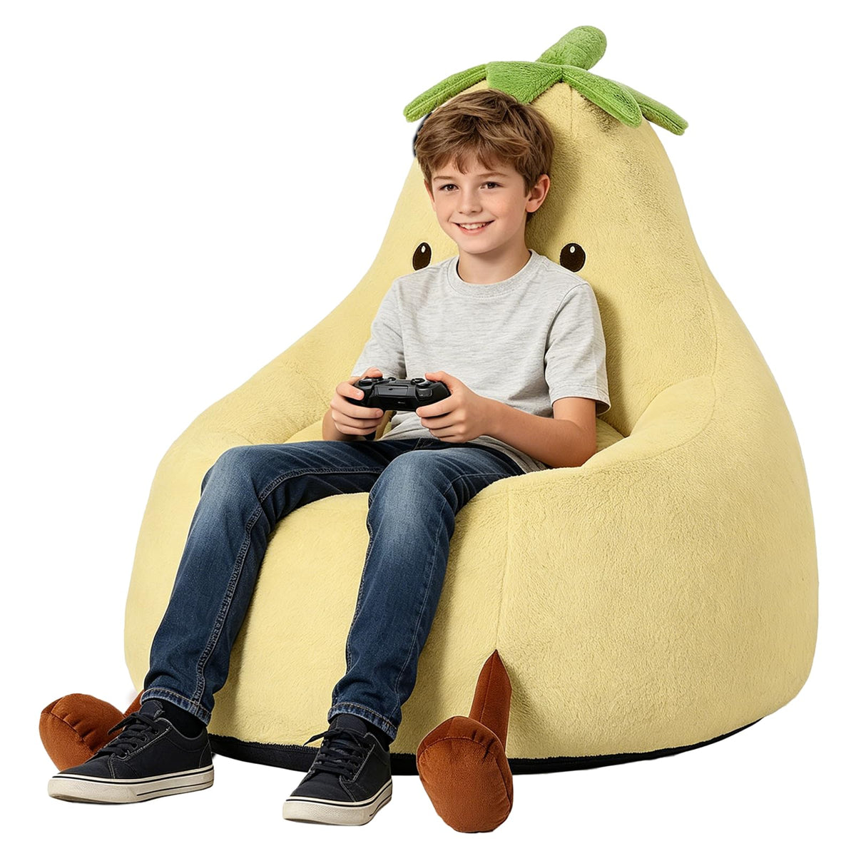 31 Inches Memory Foam Bean Bag Chair - Ultra Soft Faux Rabbit Fur Sofa with Handle & Machine Washable Cover, Comfy Lazy Chair for Kids Teens, Perfect for Reading Gaming in Living Room Bedroom，Yellow