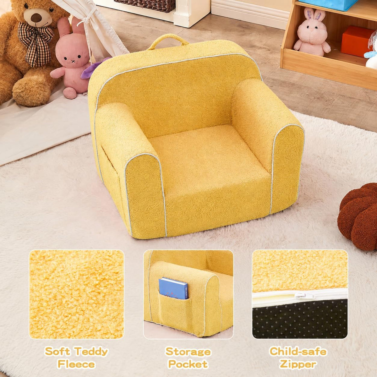 DAICO Kids Bean Bag Chair with Armrests & Side Pocket for 3-6 Years Old