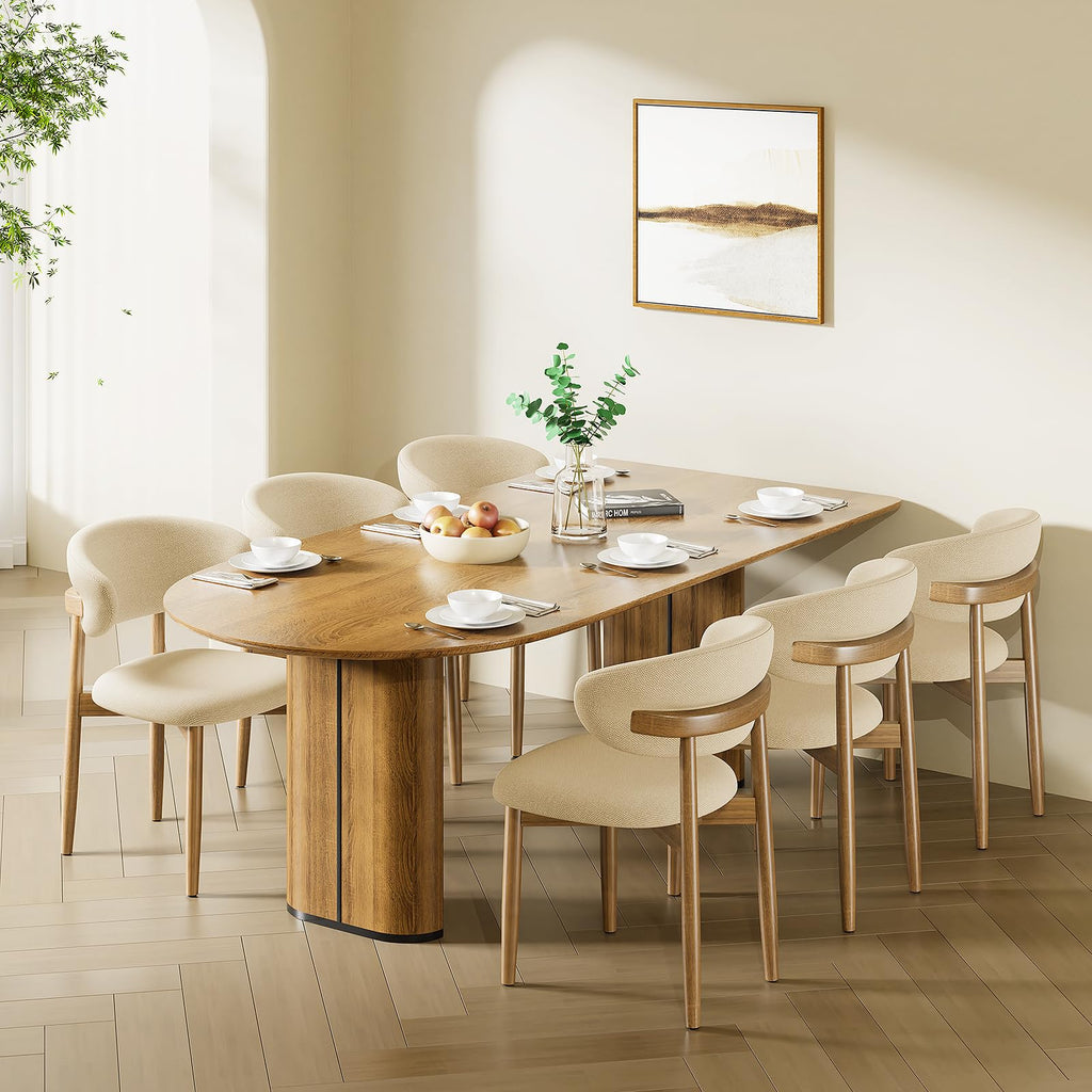 LEVELEVE Wooden Dining Chairs Set of 6,Farmhouse Kitchen Chairs with Curved Back,Modern Fabric Upholstered Chairs for Dining Room,Beige