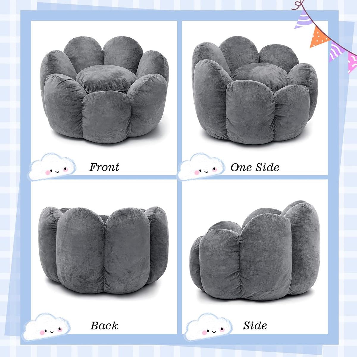 HOMMPA Bean Bag Chair for Kids Boys and Girls Comfy Beanbag Shell Shape Bean Bags Small Lazy Sofa for Living Room Bedroom Grey