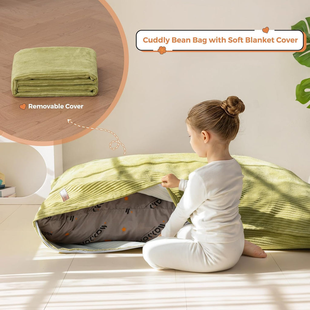 MAXYOYO 3 in 1 Kids Bean Bag Chair, Comfy Floor Sofa with Removed Cover