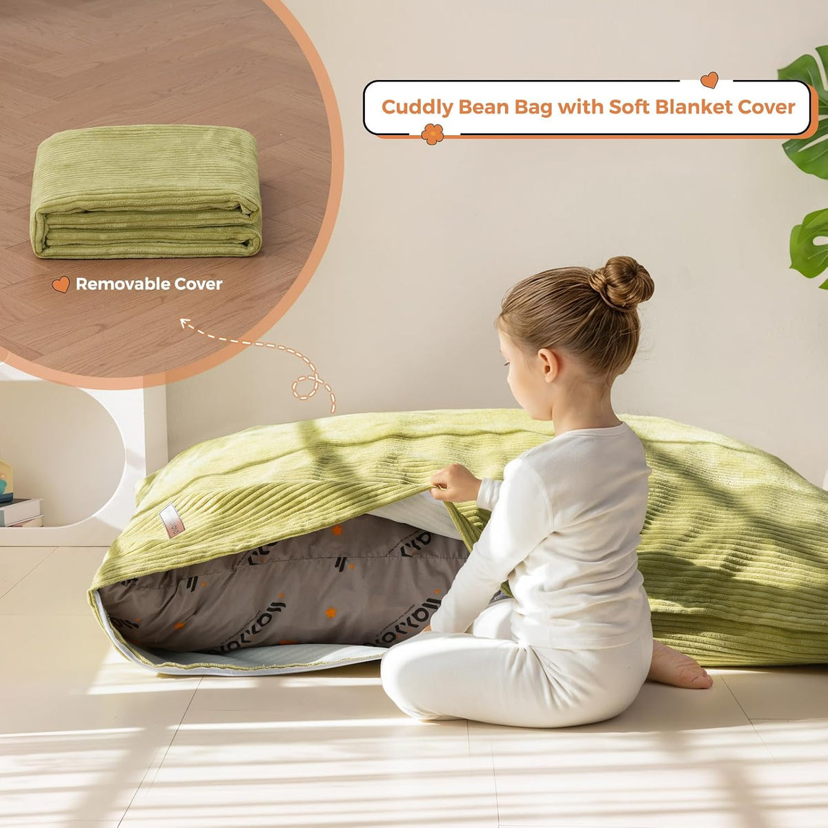 MAXYOYO 3 in 1 Kids Bean Bag Chair, Comfy Floor Sofa with Removed Cover