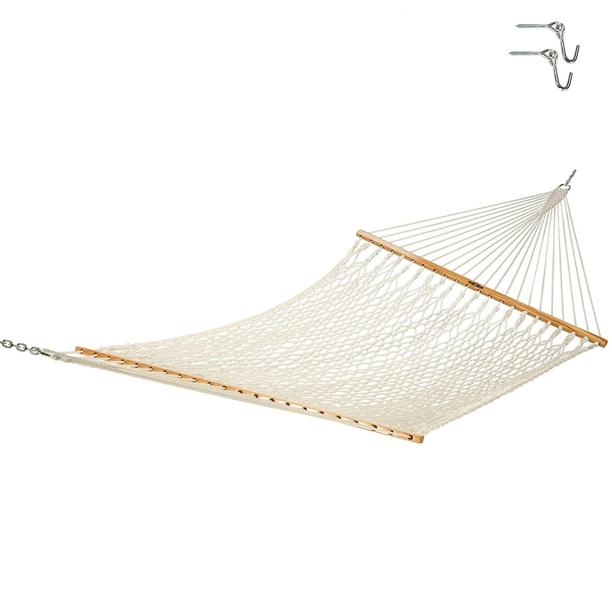 Original Pawleys Island 13OC Original Deluxe Cotton Rope Hammock with Free Extension Chains & Tree Hooks, Handcrafted in The USA, Accommodates 2 People, 450 LB Weight Capacity, 13 ft. x 55 in.