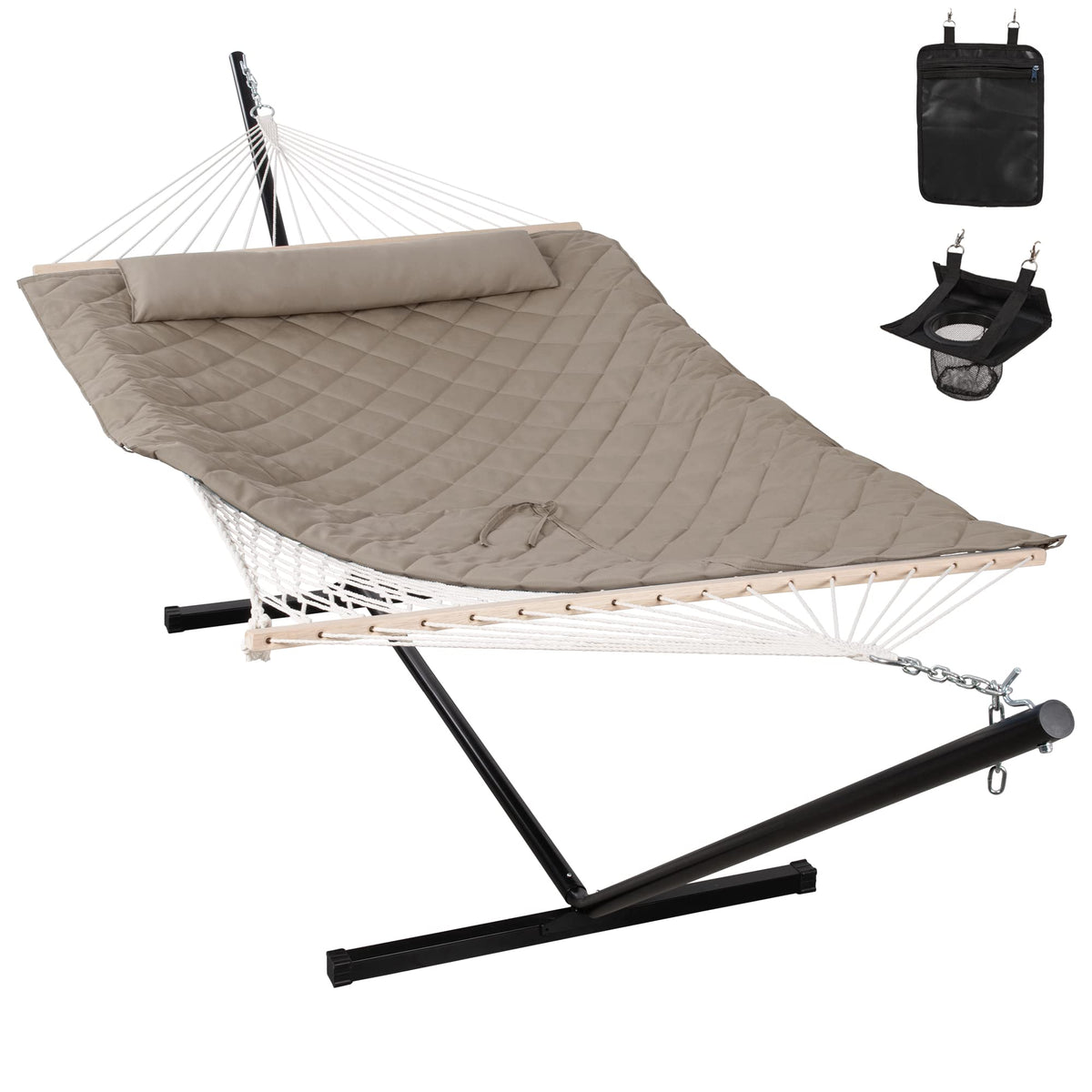 ANOW Double Rope Hammock with Spreader Bars and Carrying Bag, Natural