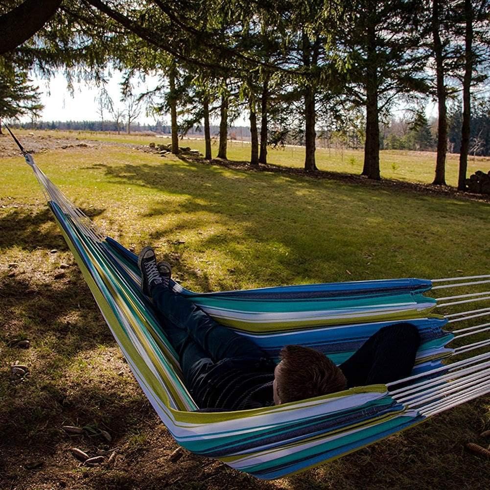Vivere Brazilian Style Double Outdoor Cotton Hammock with Carry Bag, Cayo Reef