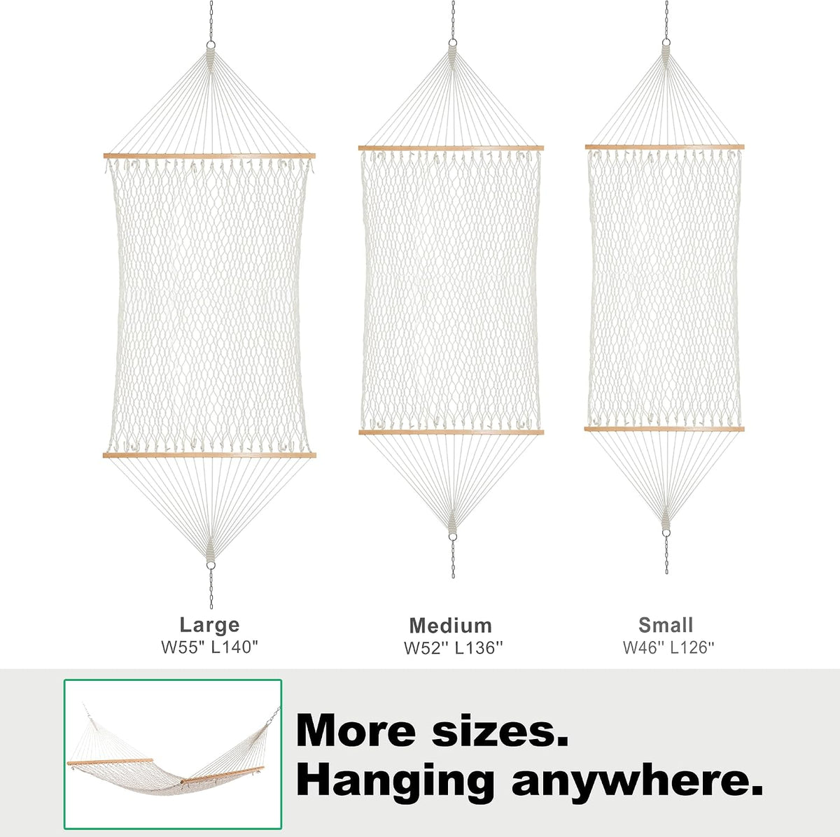 GAFETE Rope Hammock for Outside 2 Person, Handwoven (Natural Beige, Medium)