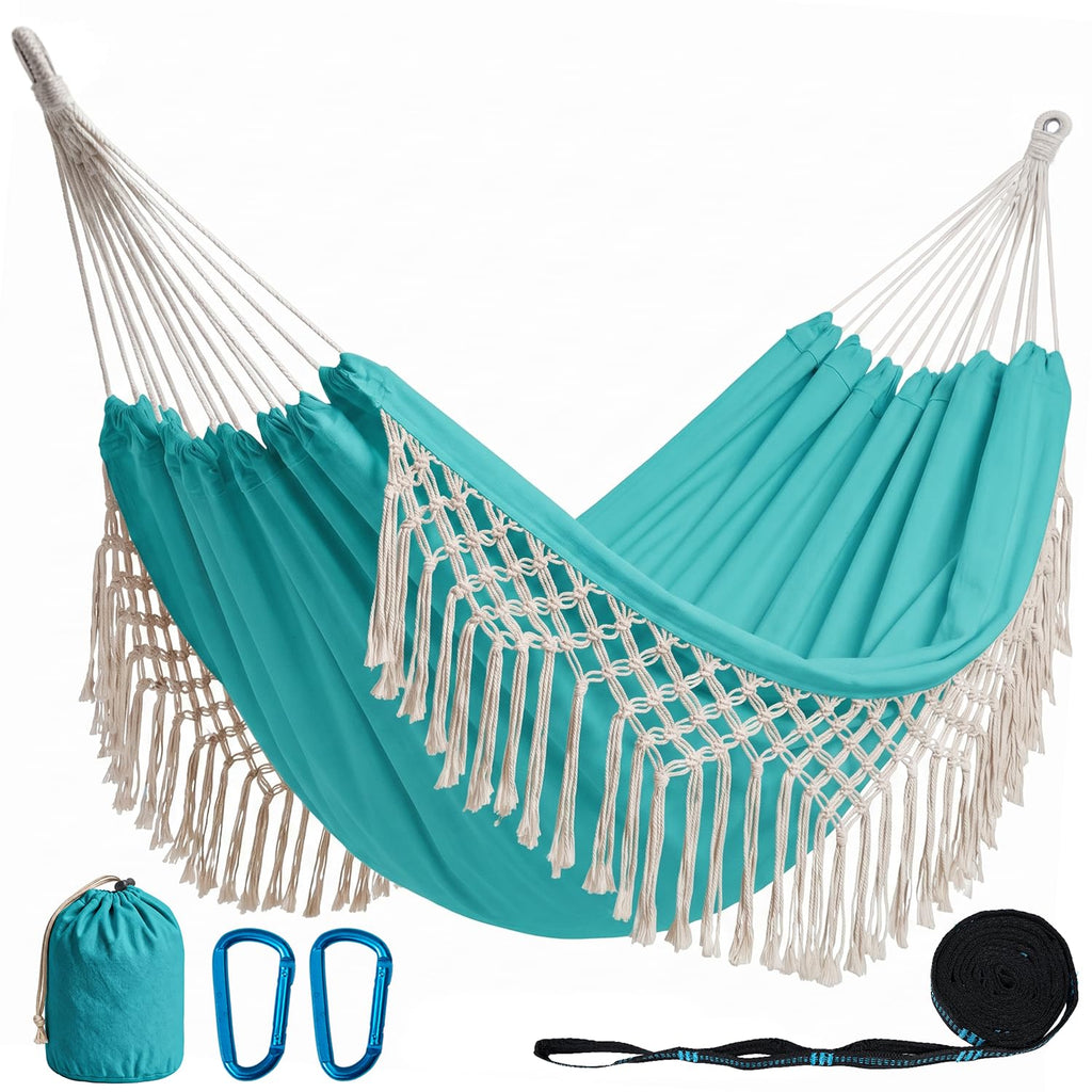 PNAEUT Handmade Tassel Hammock for Outside, 2 Person Tree Hammock for Stand