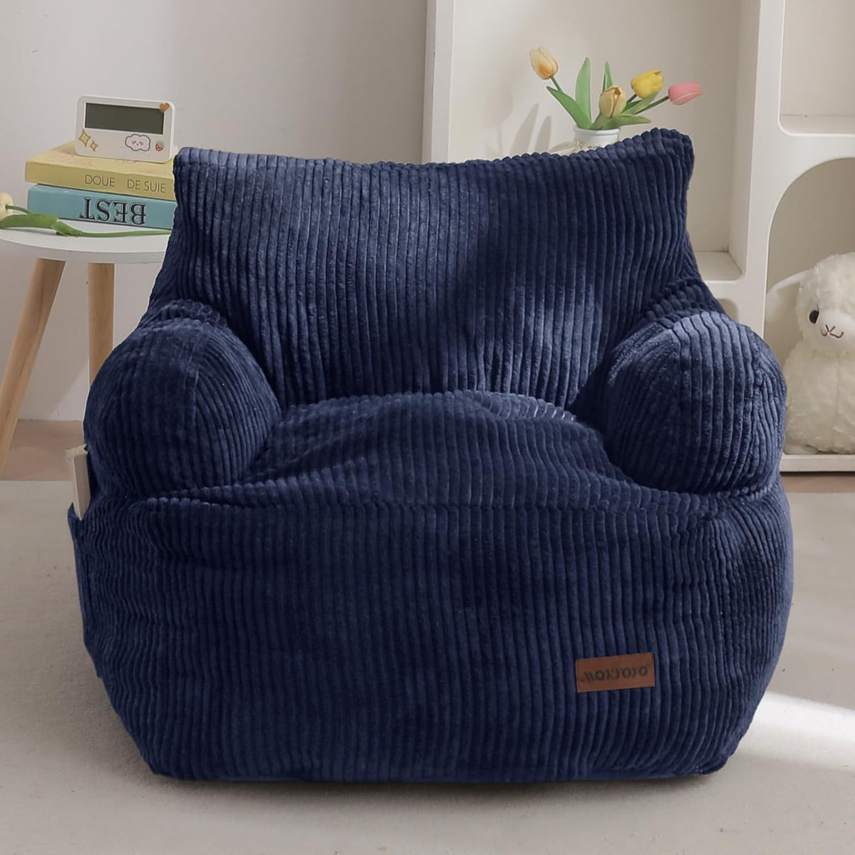 MAXYOYO Kids Bean Bag Chair, Stuffed Bean Bag Sofa, Navy, Standard