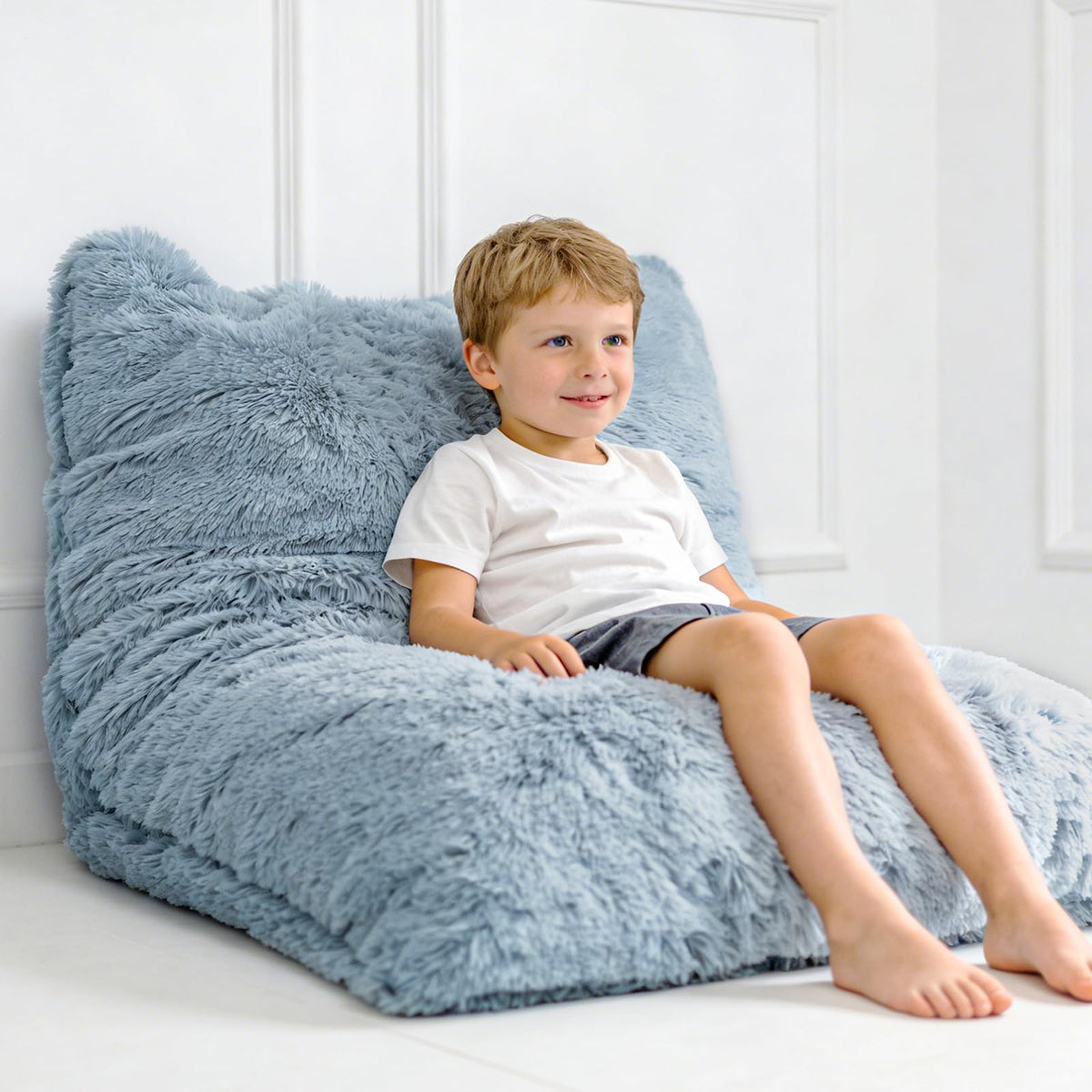 3 in 1 Kids Bean Bag Chair Bed, Kids Fluffy Stuffed Floor Pillow for Gaming and Reading, Ultra Soft Faux Fur Fabric Bean Bag Chairs to Lounger for Playroom, Living Room, Bedroom, Pink