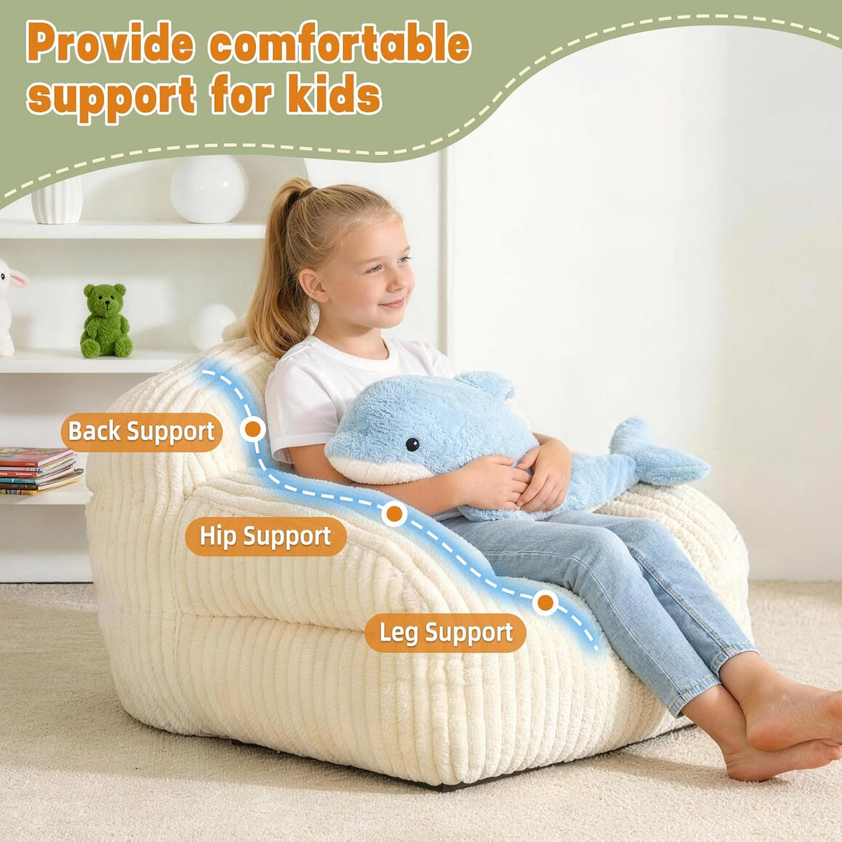 Bean Bag Chairs for Kids, Comfy Plush Toddler Chairs for Reading