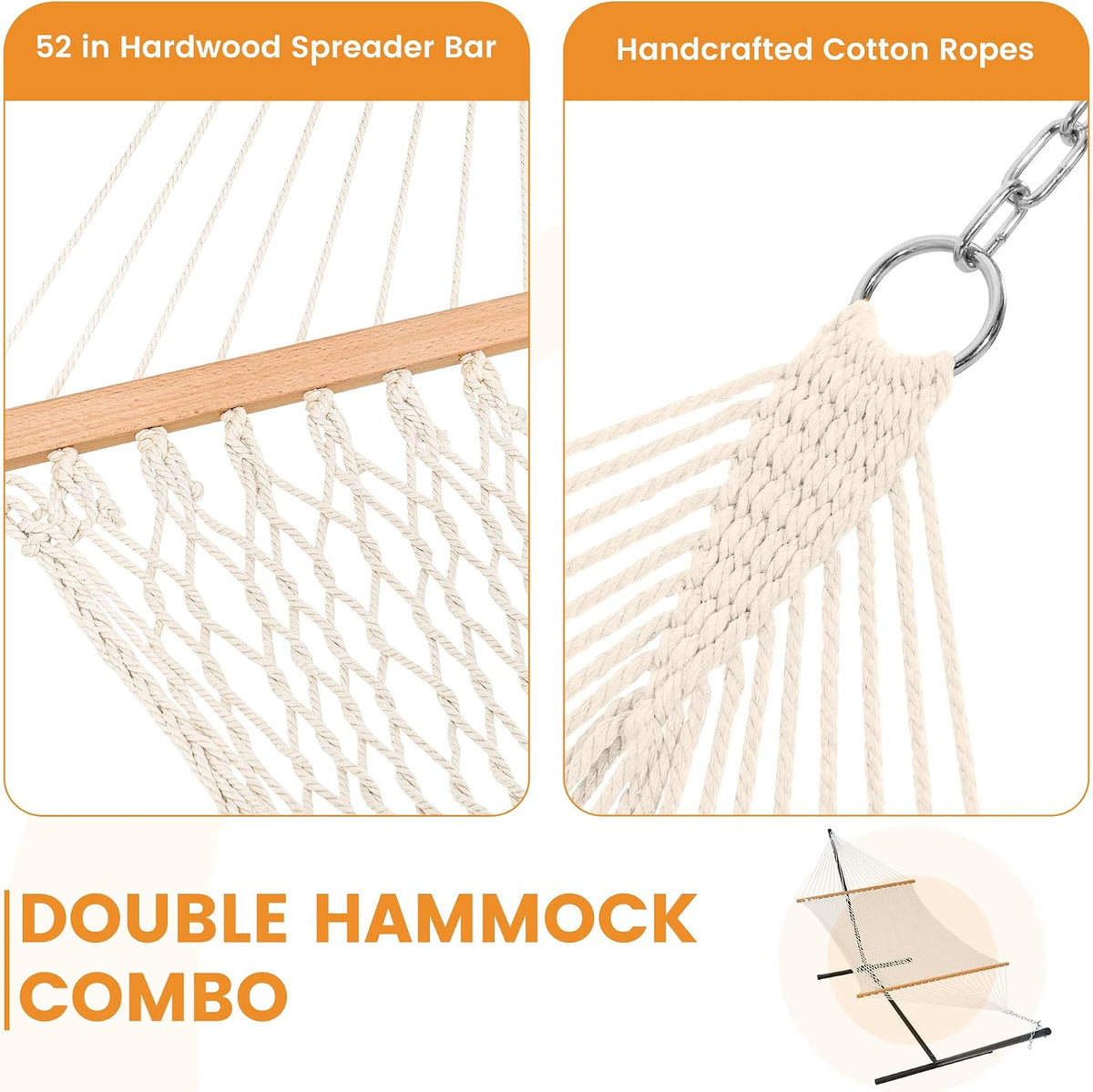 Lazy Daze Double Handwoven Rope Hammock with Pad and Pillow Set for Outdoor