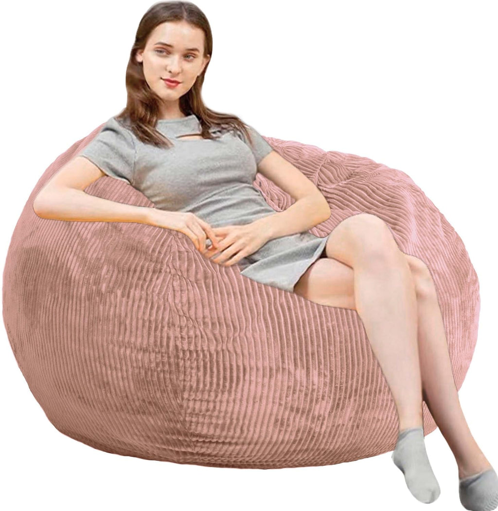 Fluffy Bean Bag Chair for Kids, 2.5FT Round Memory Foam Filled Bean Bag for Teens & Kids, Ultra Soft Faux Fur Fabric Bean Bag Chairs for Playroom, Living Room, Bedroom,Pink