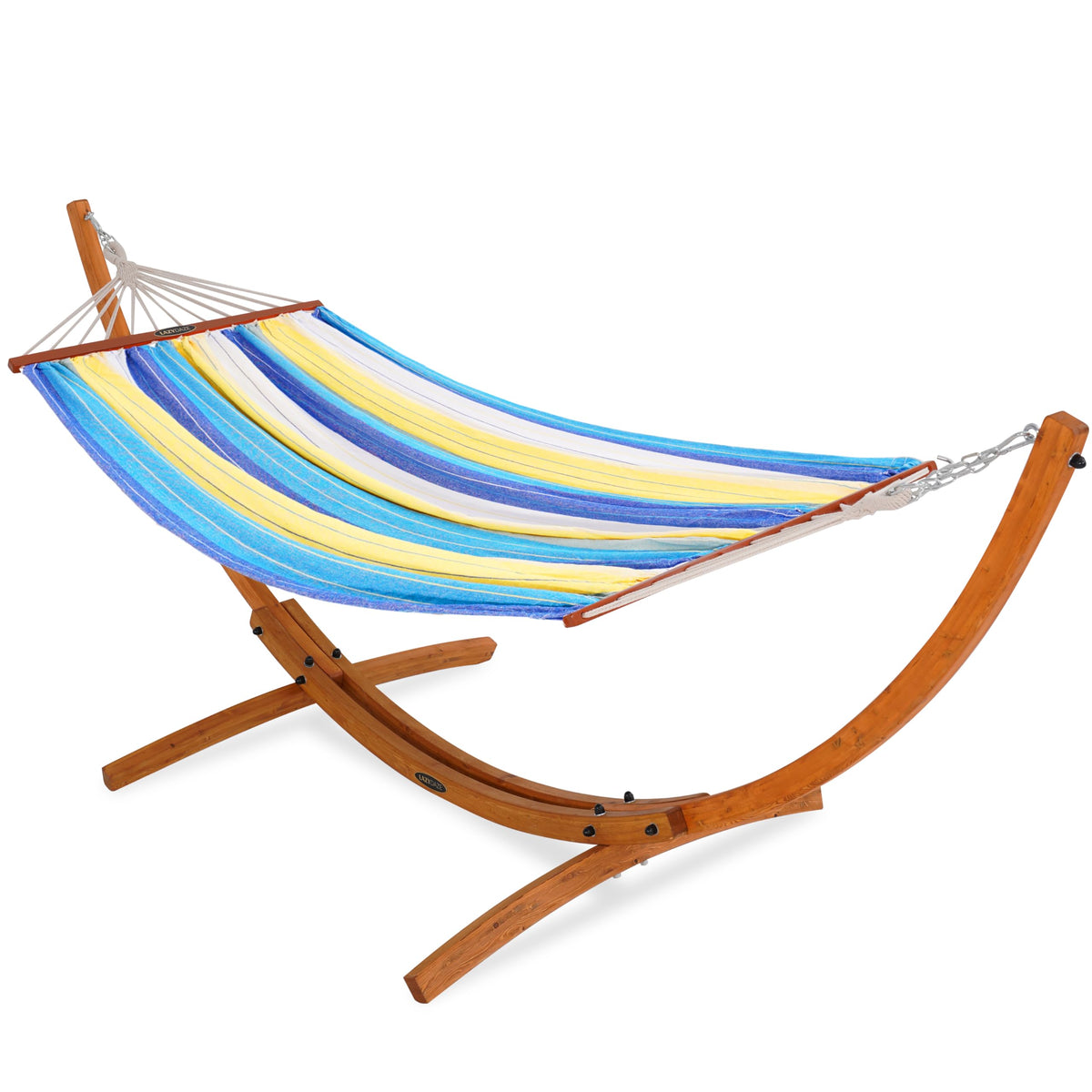 Lazy Daze 2 Person Cotton Hammock with 10.5FT Brown Wood Hammock Stand