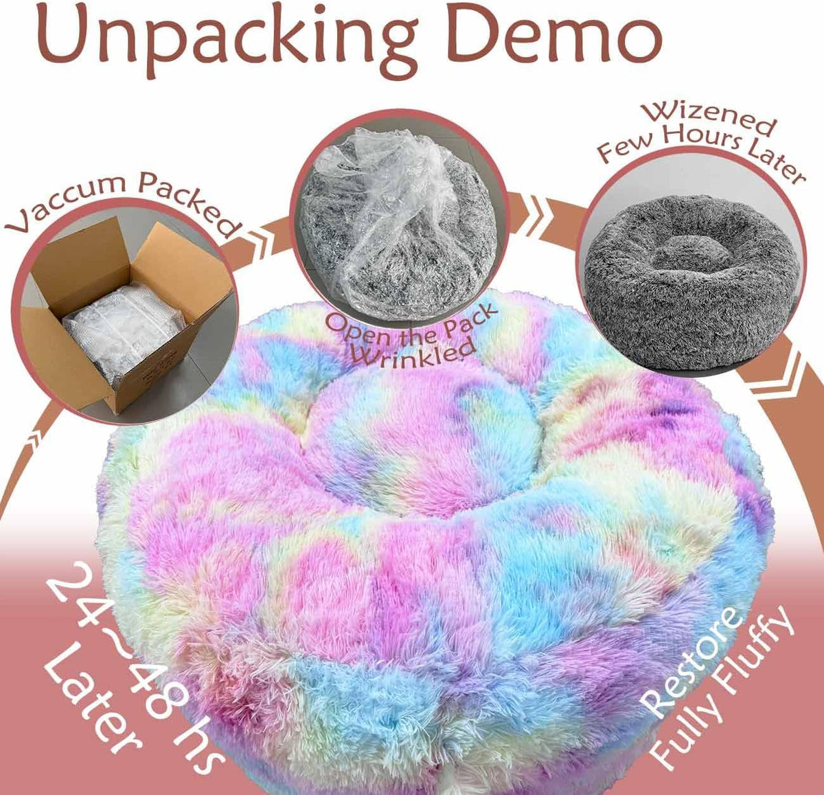 Fluffy Bean Bag Chair for Kids, with Plush Faux Fur Cover, 2.5FT Memory Foam Bean Bag Chairs for Teens & Kids, Ultra Soft Sofa for Living Room/Bedroom/Dorm,Rainbow