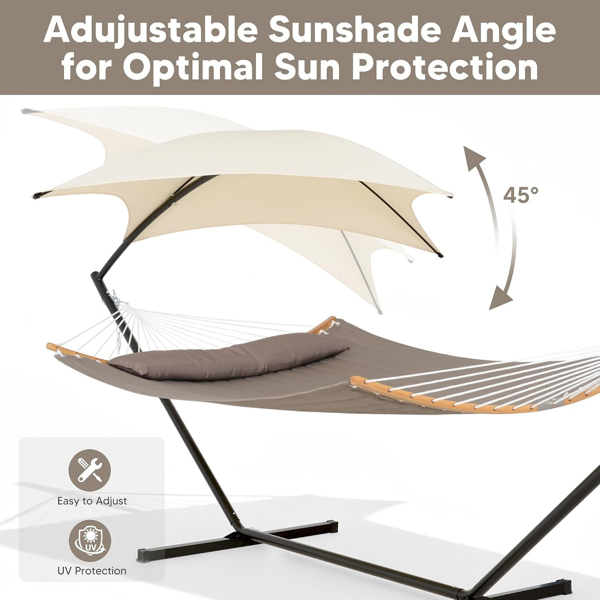 SUNCREAT 2 Person Hammock with Stand for Outside, Brown
