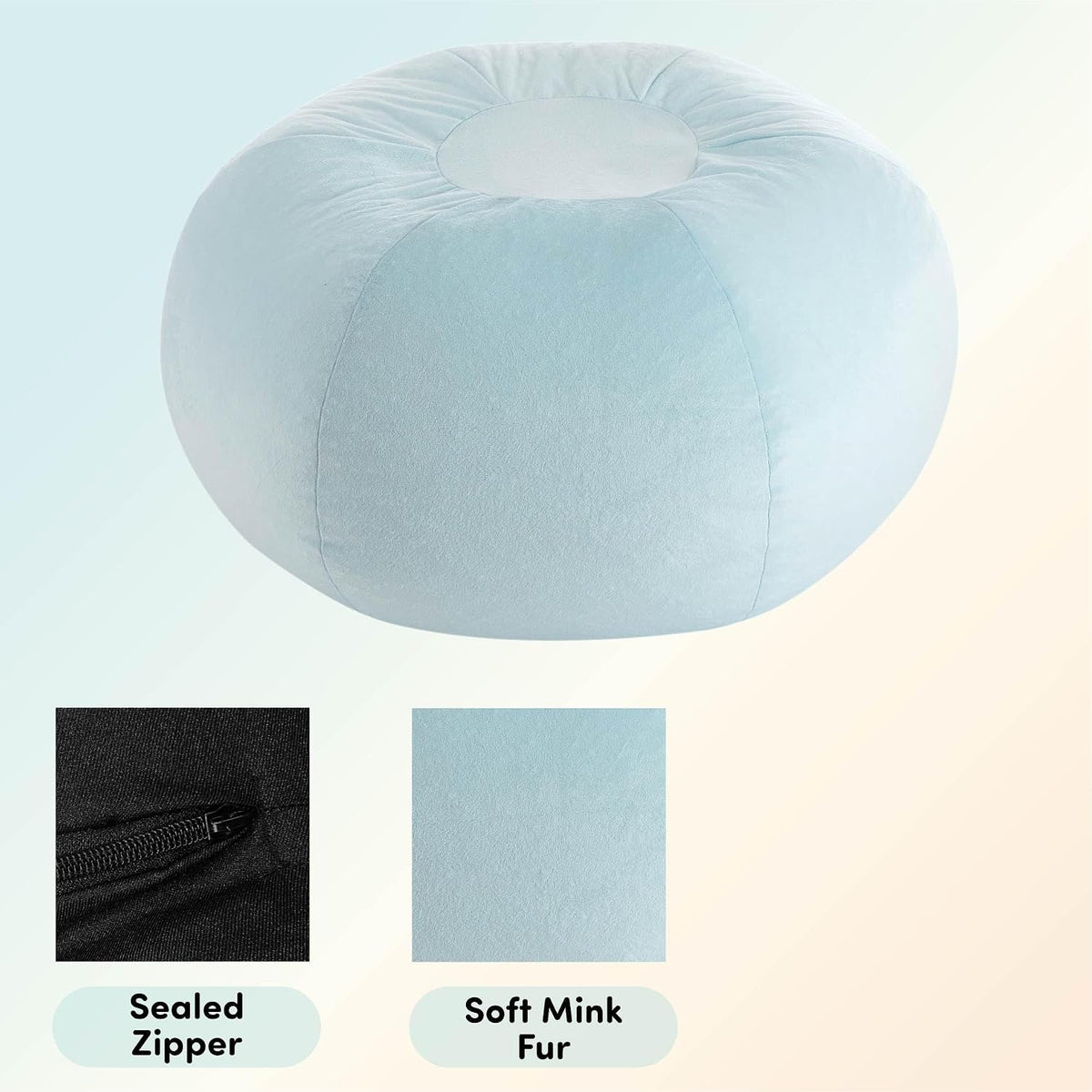 Heritage Kids Pod Round Bean Bag Chair, Soft Plush Lounge Seat for Bedroom or Playroom, Light Blue