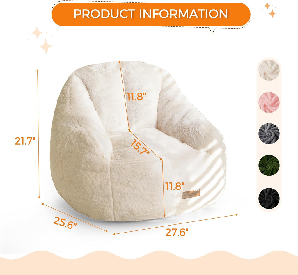 MAXYOYO Kids Bean Bag Chair, Comfy Bean Bag Sofa with Back Support, Faux Fur Cute Chair for Boys and Girls, Stuffed Floor Sofa for Nursery, Bedroom, Beige