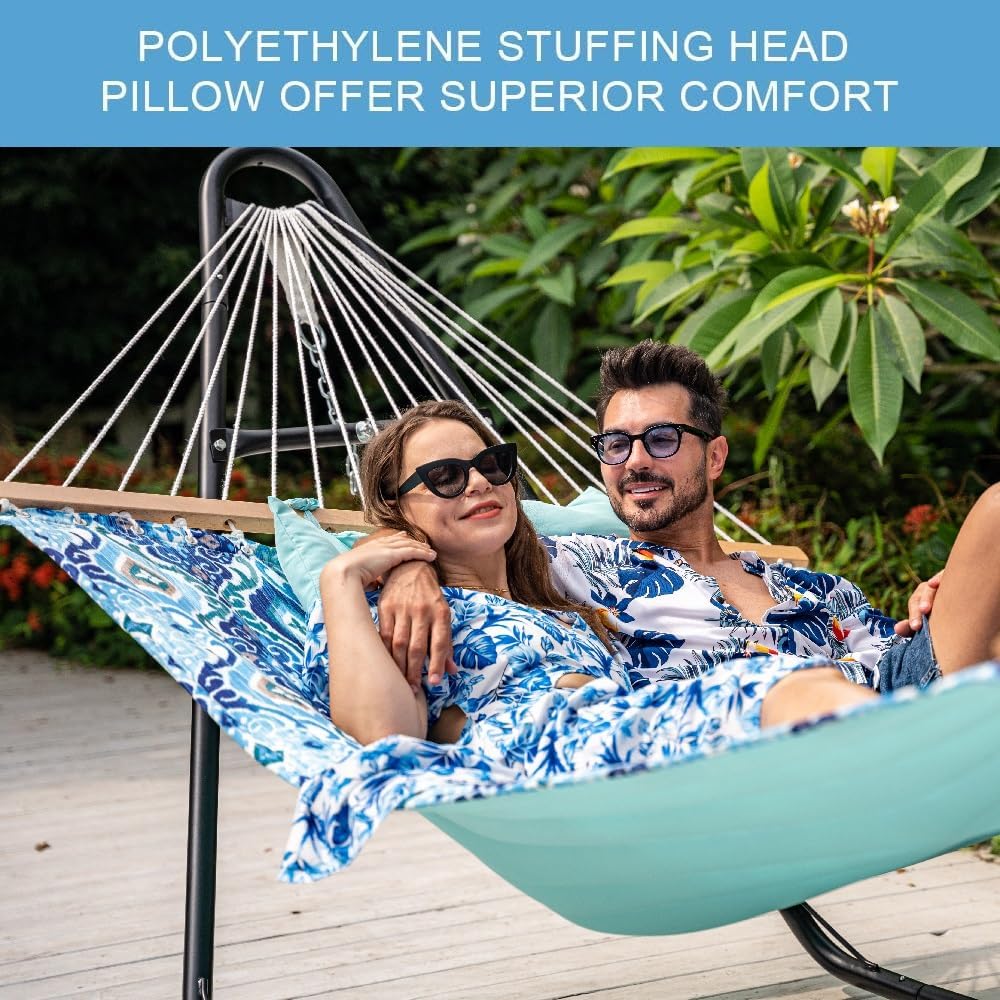 Lazy Daze 12FT Double Quilted Hammock for Outside with Pillow, Floral Auqa