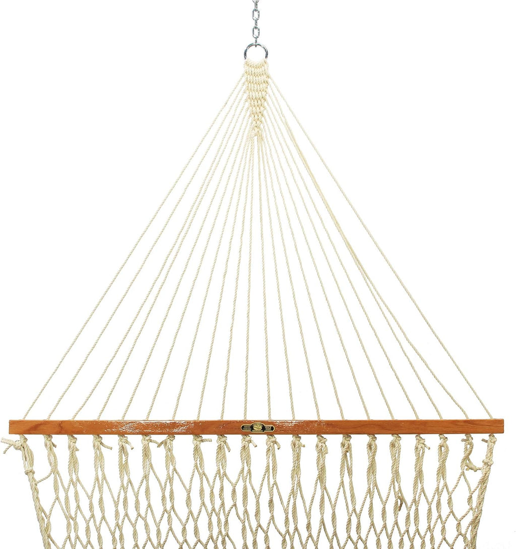 Original Pawleys Island Single Oatmeal DuraCord Rope Hammock – 12 ft. x 50 in., 1-Person, 450 lb Capacity, Oak Spreader Bar, Zinc-Plated Hardware, Handcrafted in the USA