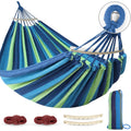 MOSFiATA Hammocks Portable Camping Hammock Upgraded 550lb Comfortable Fabric Hammock with Two Anti Roll Balance Beam and Sturdy Metal Knot Tree Straps for Camping, Patio, Backyard, Outdoor(Blue White)