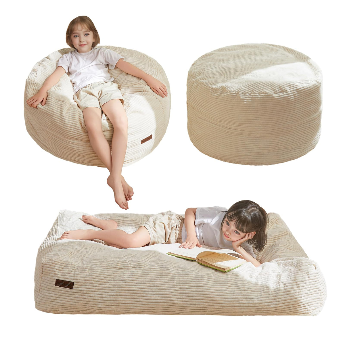 MAXYOYO Bean Bag Chair for Kids, Convertible Bean Bag Seat, Orange
