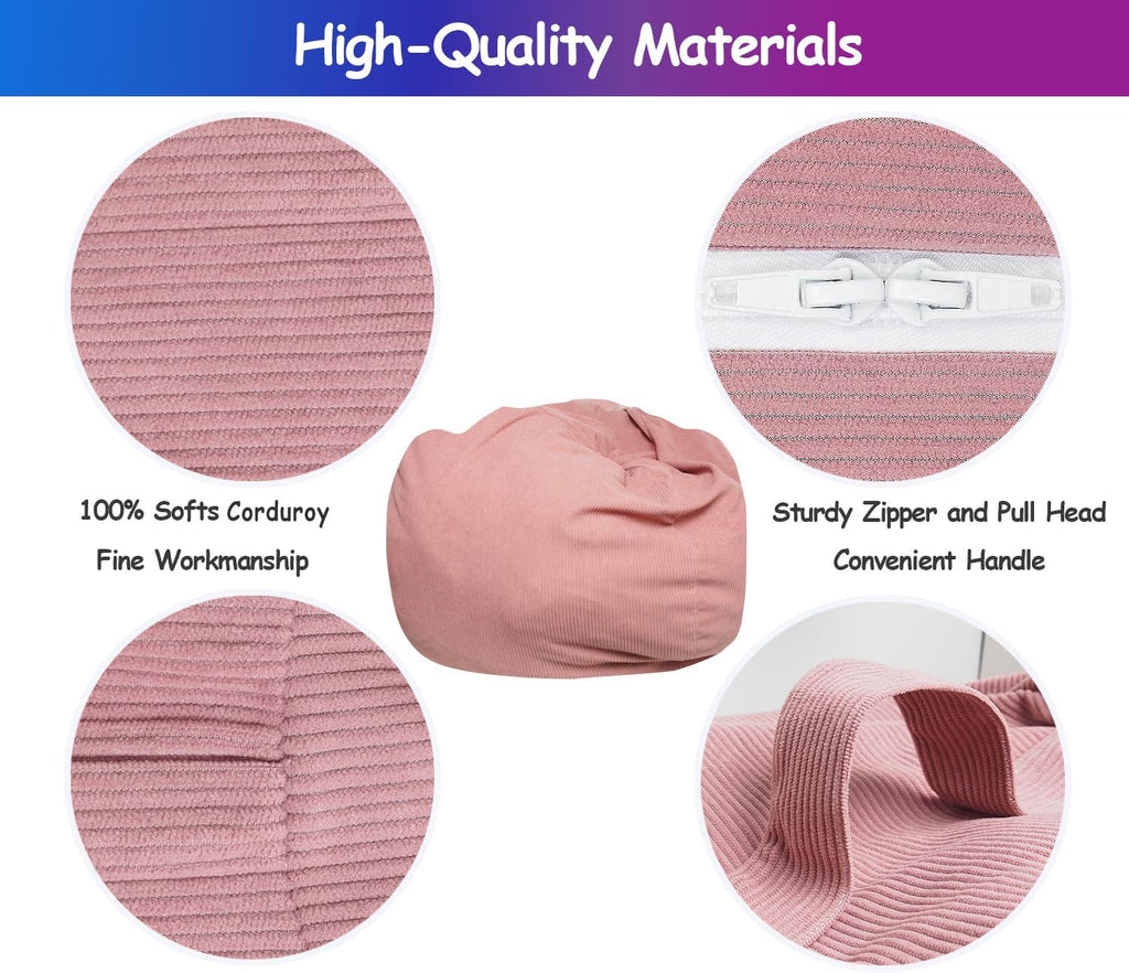 Stuffed Animal Bean Bag Storage Chair Cover for Kids Teens Adults (No Filler) Soft Washable Premium Corduroy Organizing Plush Toys Comfortable Organizer Keep Clutter with Premium Zipper Medium