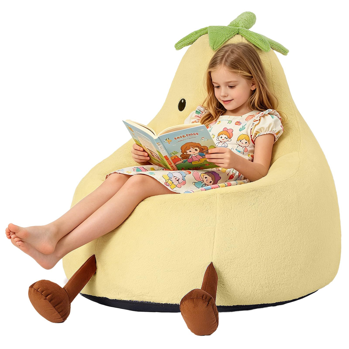 31 Inches Memory Foam Bean Bag Chair - Ultra Soft Faux Rabbit Fur Sofa with Handle & Machine Washable Cover, Comfy Lazy Chair for Kids Teens, Perfect for Reading Gaming in Living Room Bedroom，Yellow