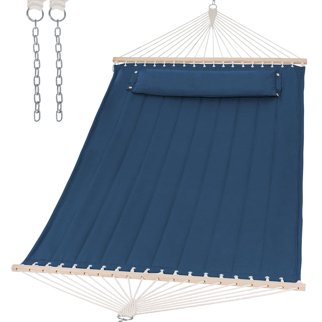 SUNCREAT Hammocks Quilted Fabric Hammock, Max 475lbs Capacity, Blue Stripes