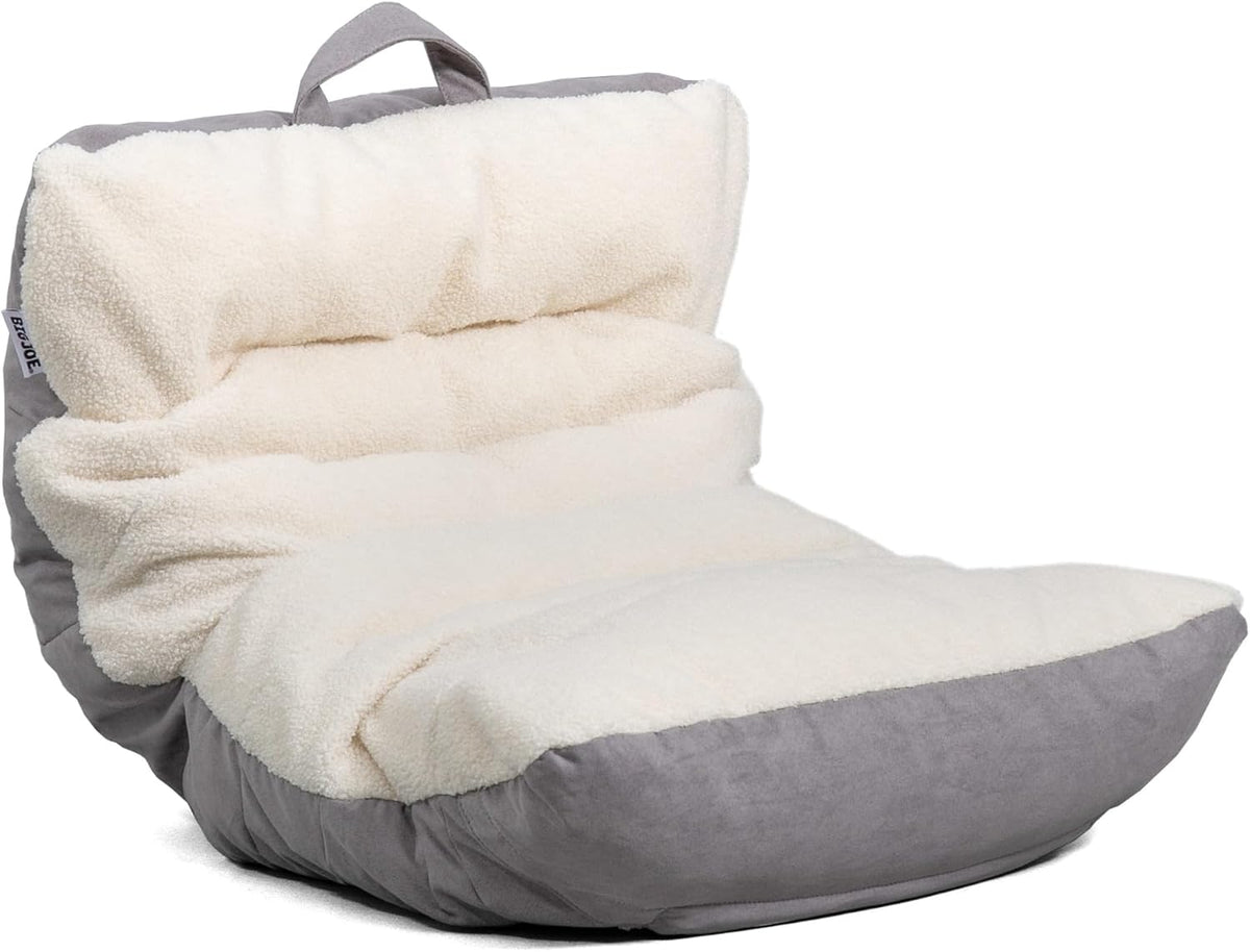 Big Joe Roma Kid's Bean Bag Chair, Oat Sherpa and Graphite, Vegan Suede, 2 Foot Lightweight Refillable Children's Seat
