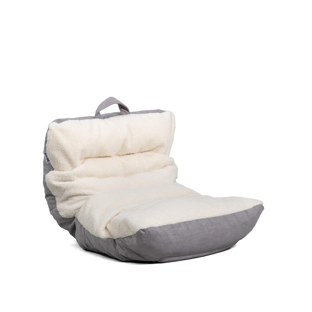 Big Joe Roma Kid's Bean Bag Chair, Oat Sherpa and Graphite, Vegan Suede, 2 Foot Lightweight Refillable Children's Seat