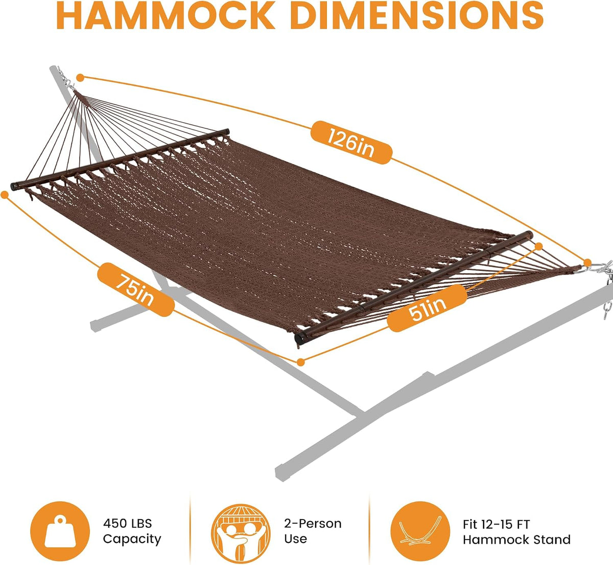 Lazy Daze 2 Person Caribbean Rope Hammock, Handwoven Double Hammock