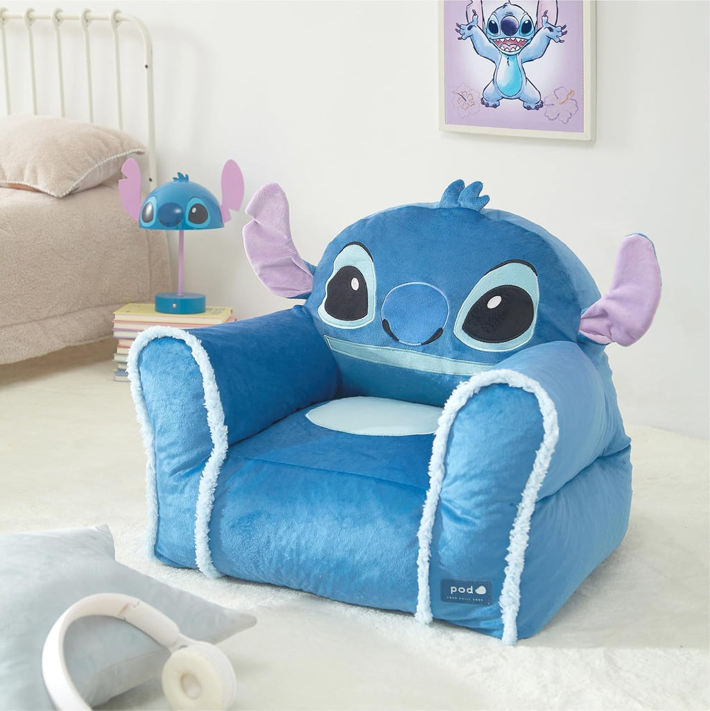 Disney Stitch Figural Bean Bag Sofa Chair with Armrests, Soft & Comfortable Kids Lounge Chair for Bedroom & Playroom, Ages 3+