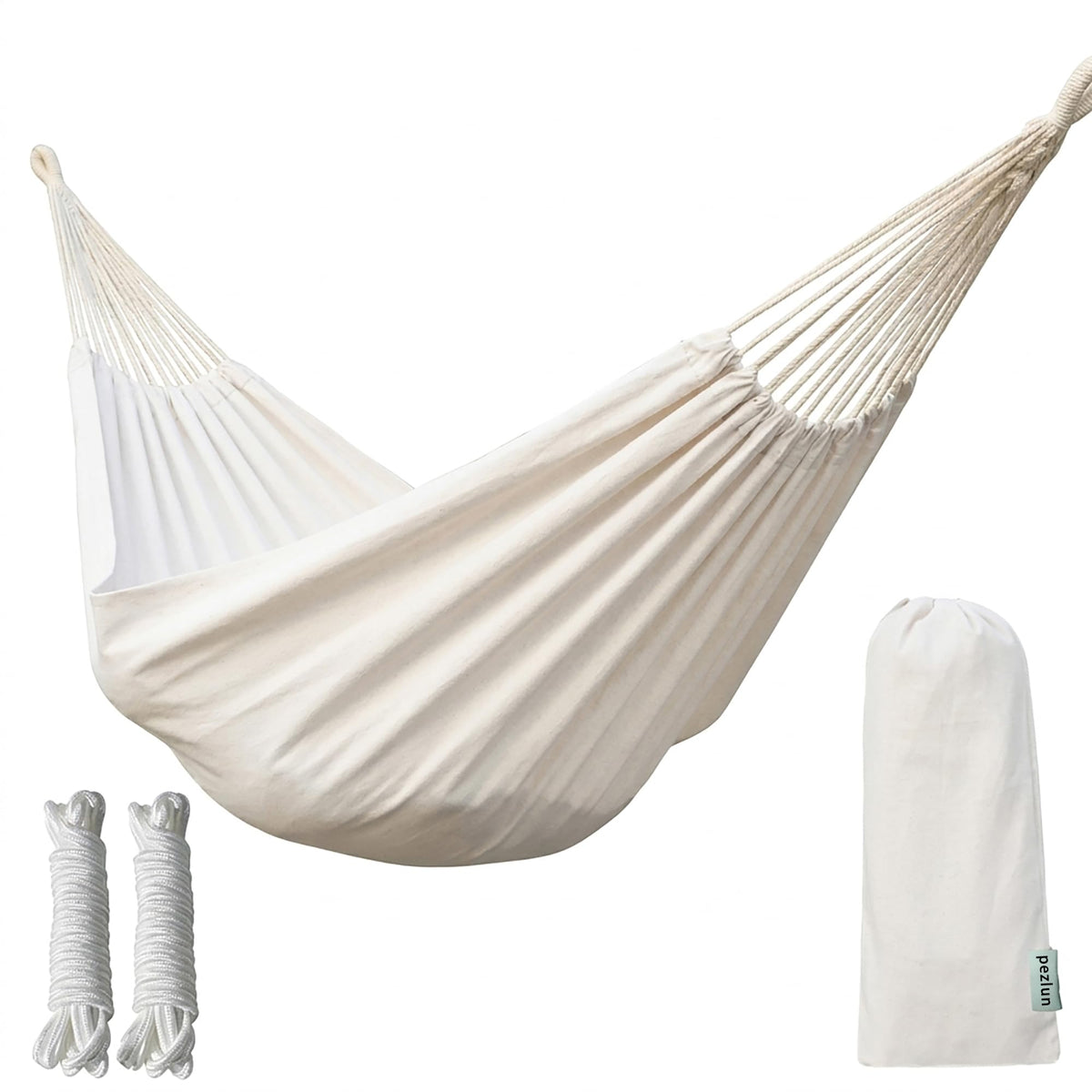 Canvas Hammock 122" Long X 59" Wide 2 Person Hammock 440 pounds Maximum Weight Applicable Scenes in Courtyard Autumn, Indoor Hanging Chairs, Beach Leisure (Blue White, Full)