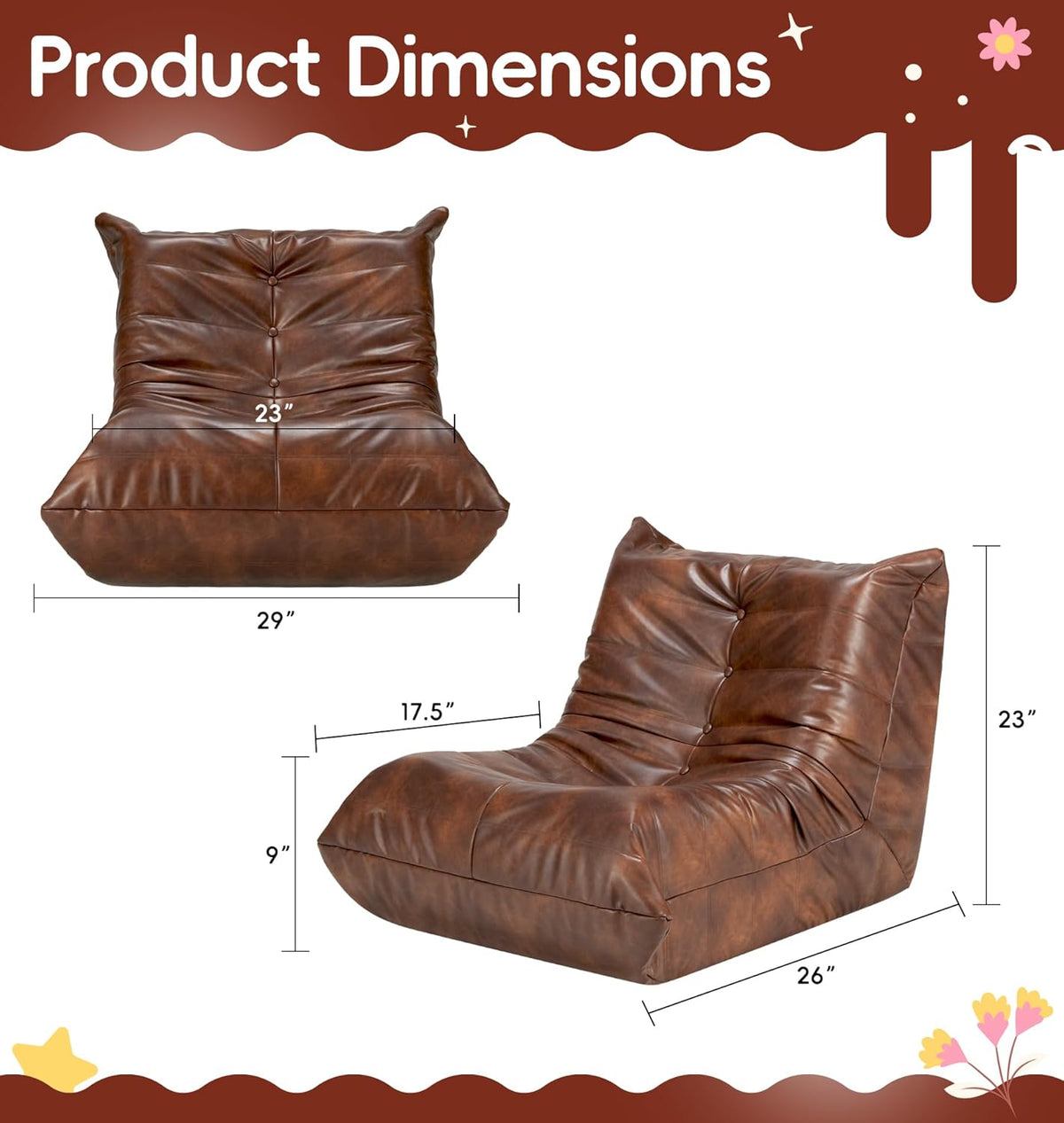 Hobestluk Bean Bag Chair for Teens Large Beanbag Couch with Leather Fabric