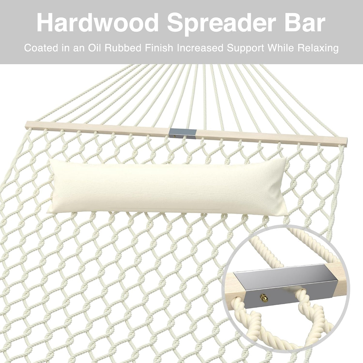 Traditional Rope Double Hammock, 450 lbs Capacity, Natural